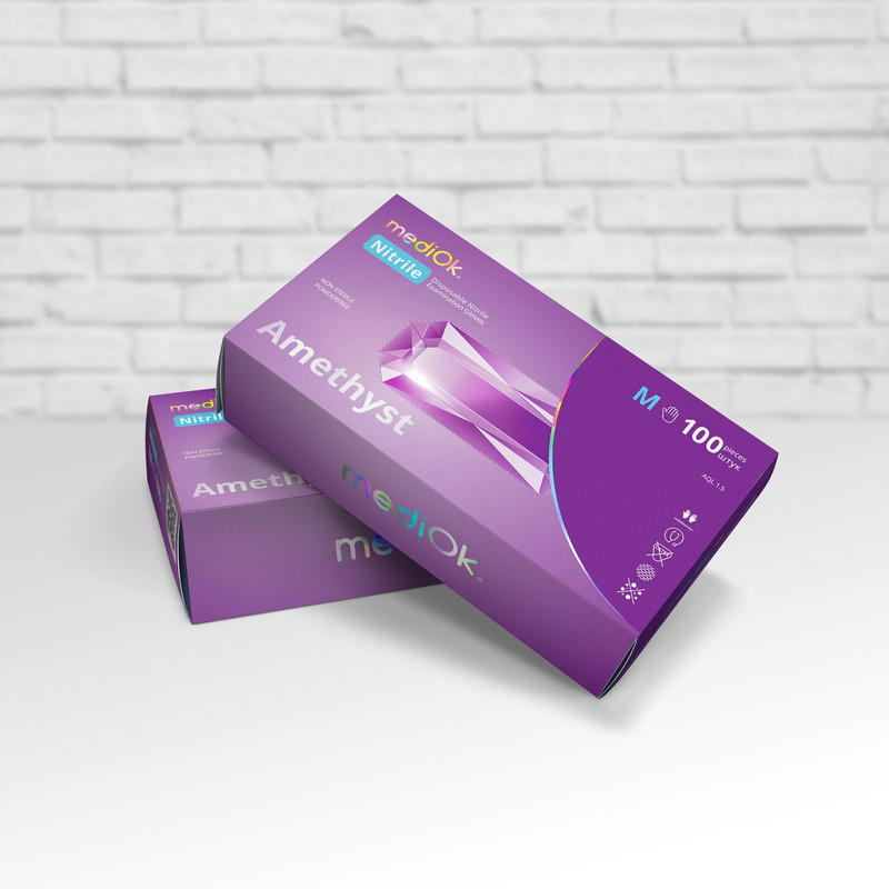 Рукавички оглядові mediOK Amethyst, не стерильні, нітрилові, без пудри, розмір XS